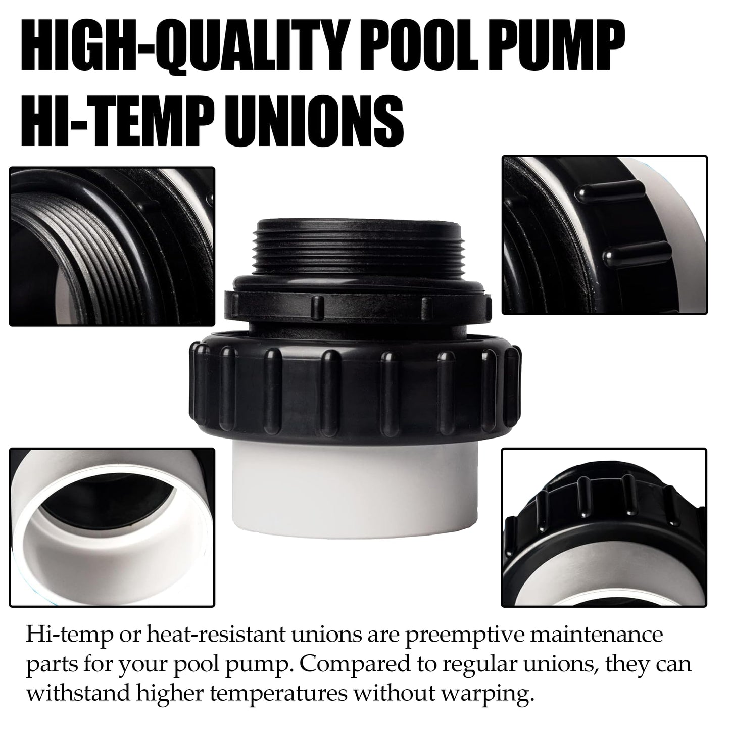 TonGass (4-Pack) 2" MIP x 2" PVC Hi-Temp Unions Compatible with Pentair Whisperflo & Intelliflo Pool Pumps Hand-Tightened Pool Pump High Temp Unions Replacement for Schedule 40 Male Adapters