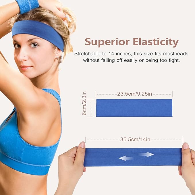 DiyJibb Headbands for Women, Stretchy Non Slip Soft Cotton Cloth Hair Bands for Sports, Workout, Yoga and Running, 7pcs