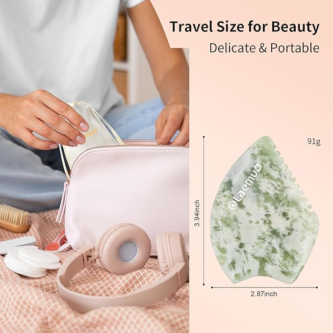 Jade Gua Sha Facial Tool - Face Massager Stone to Lift/Sculpt/Tone/De-Puff, Double Chin Reducer, Jawline Shaper, Lymphatic Drainage Face Sculpting Tool, Natural Translucent Bian Stone