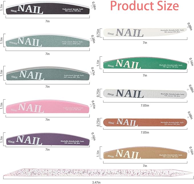 60pcs Nail Care Kit,10pcs Nail Files Different Grit Straight and Half Moon, 50pcs Crystal Nail Care Sticks, Cuticle Manicure and Pedicure Stick for Salon Home (Pink Kits)