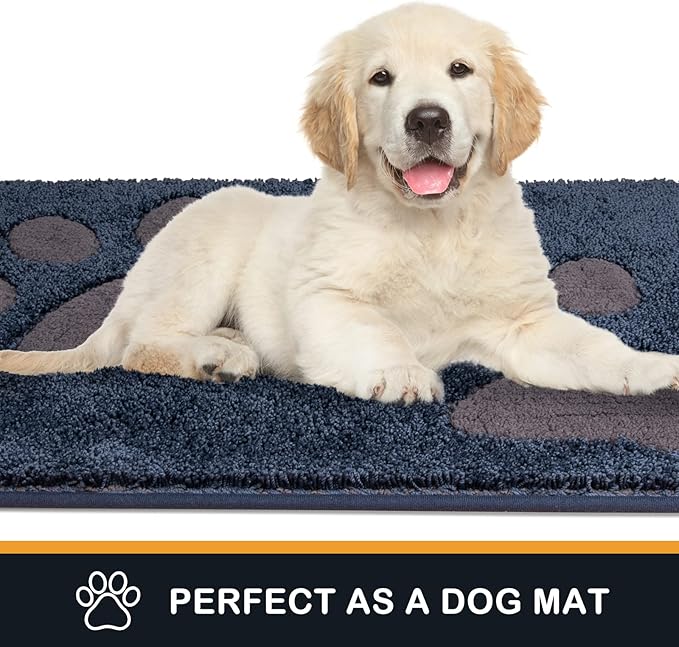 PURRUGS Dirt Trapping Door Mat 24" x 35.5", Non-Skid/Slip Machine Washable Microfiber Entryway Rug, Dog Doormat, Super Absorbent Welcome Mat for Muddy Wet Shoes and Paws, Navy Blue