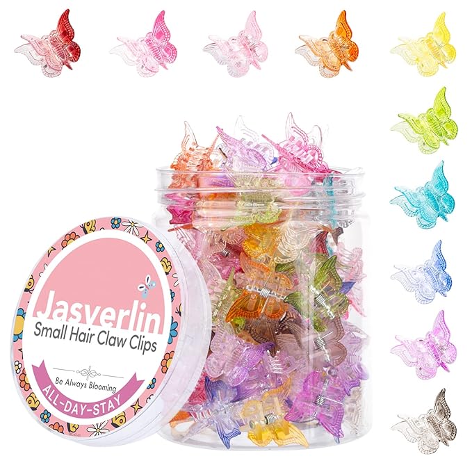 Gradient Butterfly Hair Clip, Mini Plastic 90s Hair Claw Clips for Women Girls, No Crease Y2K Accessories Set 50pcs Rainbow Assorted Color