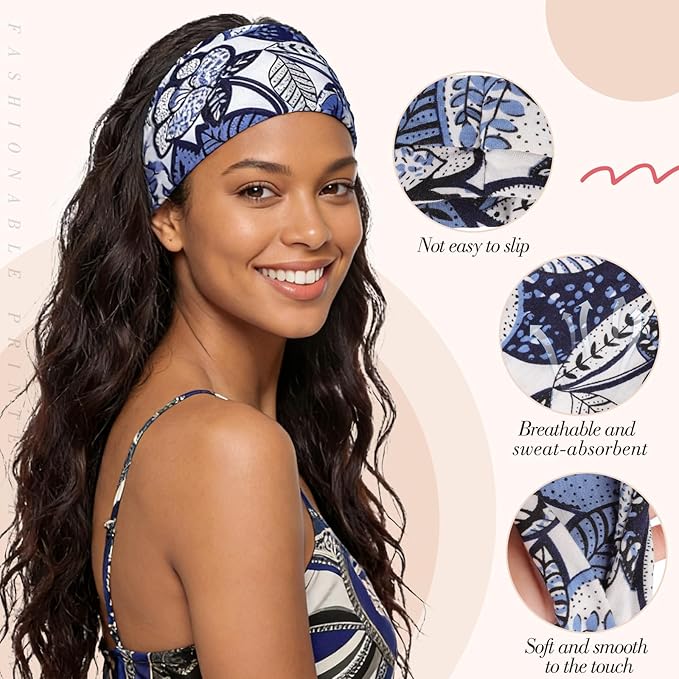 obeoby 8 Pack Headbands for Women, Boho Style Headbands for Summer Vacation Music Festival Outfits Non Slip Fashion Wide Hairband Mothers Day Gift