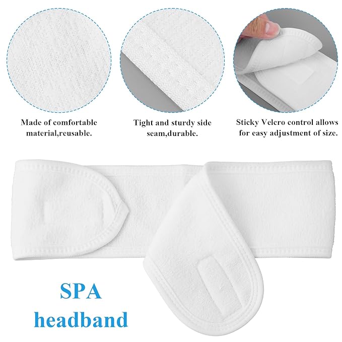 24 Pcs Spa Facial Headband Set - Premium 100% Cotton Esthetician Headbands for Facials, 24.4 x 3.14 Inch Adjustable Hair Wrap for Women, Makeup & Skincare (White)
