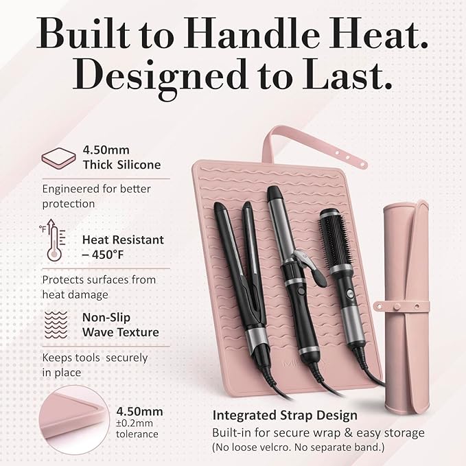 Milaya Beauty Extra Large Heat Resistant Mat for Hair Tools – Silicone Curling Iron Holder & Flat Iron Holder – Non-Slip Hot Tool Mat & Vanity Mat – Vanity Accessories for Women, Salon, Travel