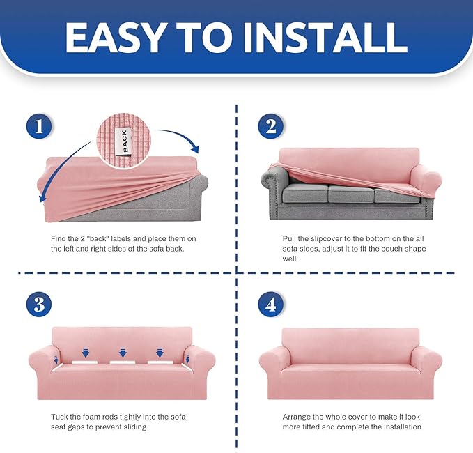 KEKUOU Stretch Loveseat Sofa Cover Slipcover,Couch Covers for 2 Cushion Couch Sofa (55"-78") Furniture Protector Sofa with Elastic Bottom for Kids,Dog. Jacquard Small Checked (Medium,Dusty Pink)