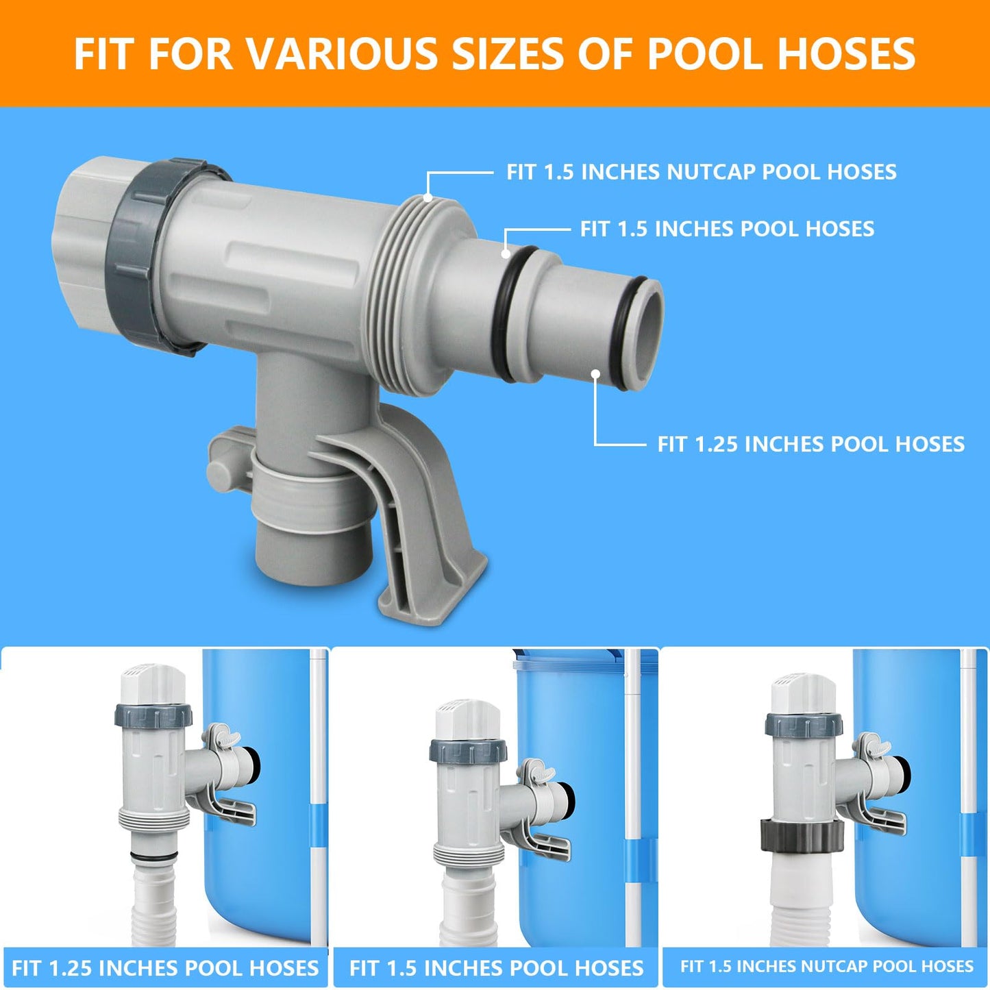 Nefemo Pool Hose Adapter for Above Ground Swimming Pool, Pool Replacement Parts with Plunger Valve and Pool Pipe Holder Pool Pump Parts (2 pcs)
