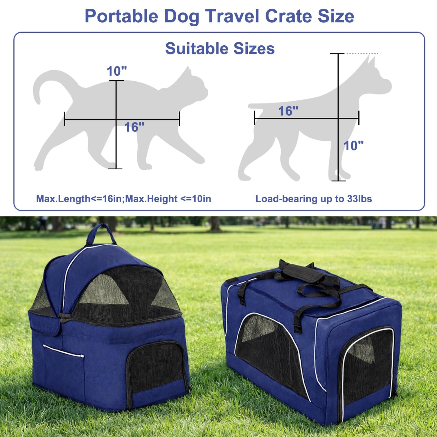 Petmolico Double Pet Stroller for 2 Cats/Dogs Strollers,2 Detachable Cat Carrier,No-Zip Double Pet Travel Storller for Small/Medium Dogs(Blue&Black)