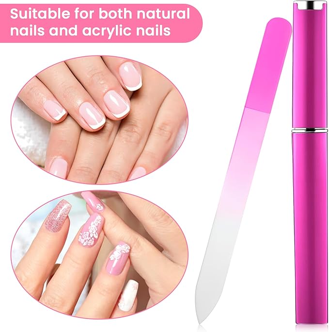 24 Pcs Crystal Glass Nail Files with Case Bulk Manicure for Women Mom Professional Glass Nail File Double Sided, Mothers Day (12 Colors)