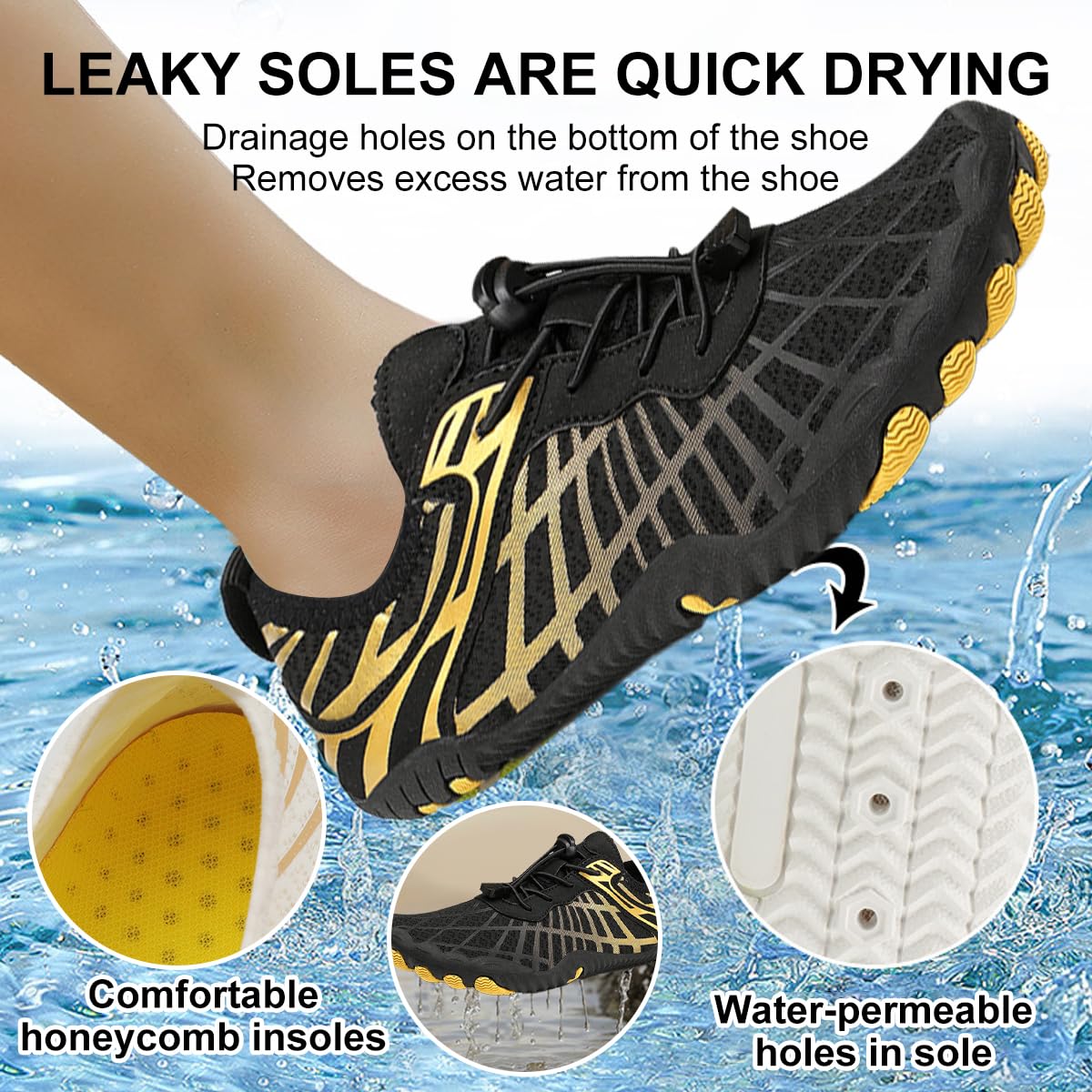 ELETON Barefoot Shoes Women Men Footwear, Wide Toe Box Hiking Zero Drop Non-Slip Quick-Dry River Boat Pool Beach Water Shoes, Lightweight Swimming Running Walking Sneakers Unisex BlackGold