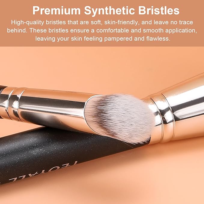 TEOYALL Contour Conceal Brush Set, 3PCS Angled Synthetic Under Eye Concealer Brush for Blending Setting Buffing with Liquid, Cream and Powder Cosmetic (270S/370S/Angled)