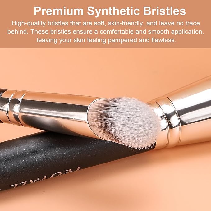 TEOYALL Under Eye Concealer Brush, Angled Contour Brush Synthetic Kabuki Brush for Concealing Blending Setting Buffing with Liquid, Cream and Powder Cosmetic (270S)