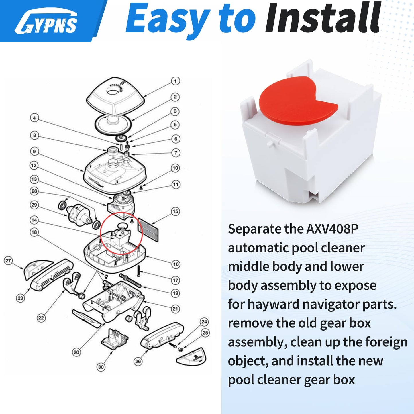 AXV408P Pool Gear Box Assembly Fit for Hayward Navigator Pro Automatic Pool Cleaner, Pool Vacuum Replacement Parts, Compatible with Hayward Navigator Pro Automatic Pool Cleaner 2025ADC and 925ADC