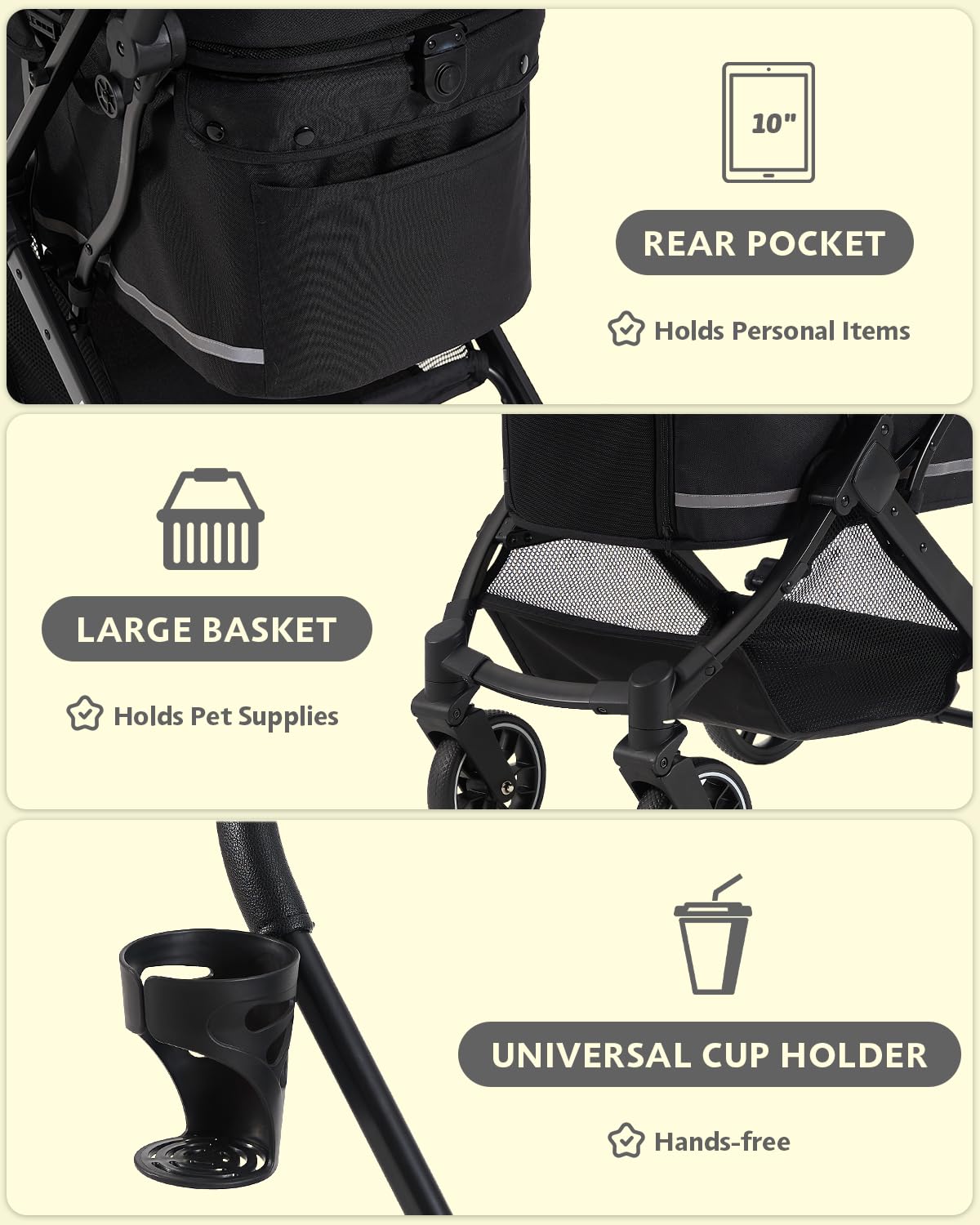 Dog Stroller with Waterproof Rain Cover, Heavy-Duty All-Terrain 4-Wheel Pet Stroller with Adjustable Sunshade Canopy, Foldable Travel Dog Strollers for Small/Medium Dogs Up to 121 lbs