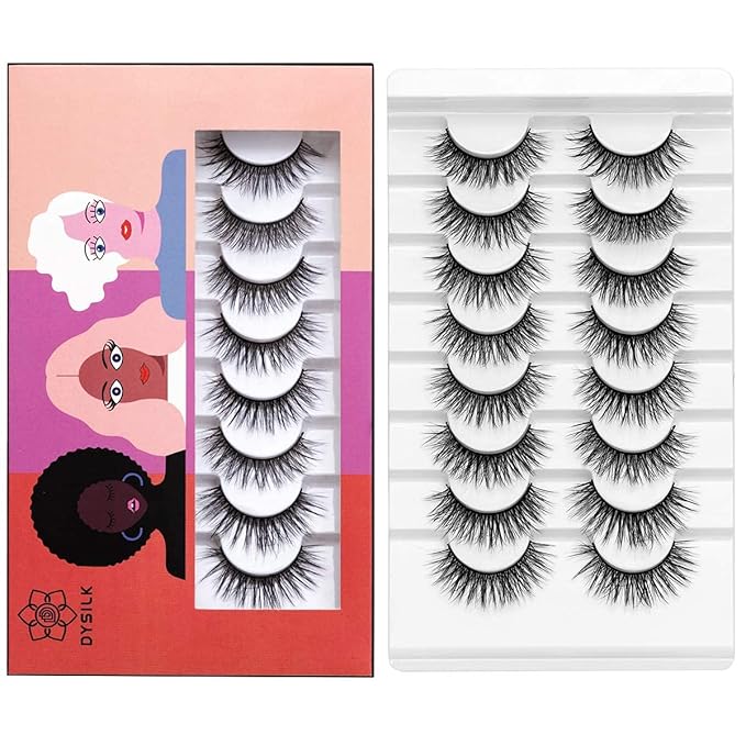 DYSILK Mink Lashes Fluffy Eyelashes - Strip Lashes False Lashes 8 Pairs 6D Lashes Faux Mink Eyelashes Fluffy Natural Look False Eyelashes Long Lashes Pack Mink Lashes Soft Reusable Eye Lashes
