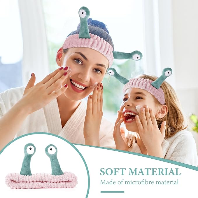 Face Wash Headband, Palm and Snail Spa Hair Bands Makeup Headbands Women Cartoon Cute Coral Fleece Elastic Headband Creative Hair Accessories for Washing Face Shower Sports (Pink and Green)