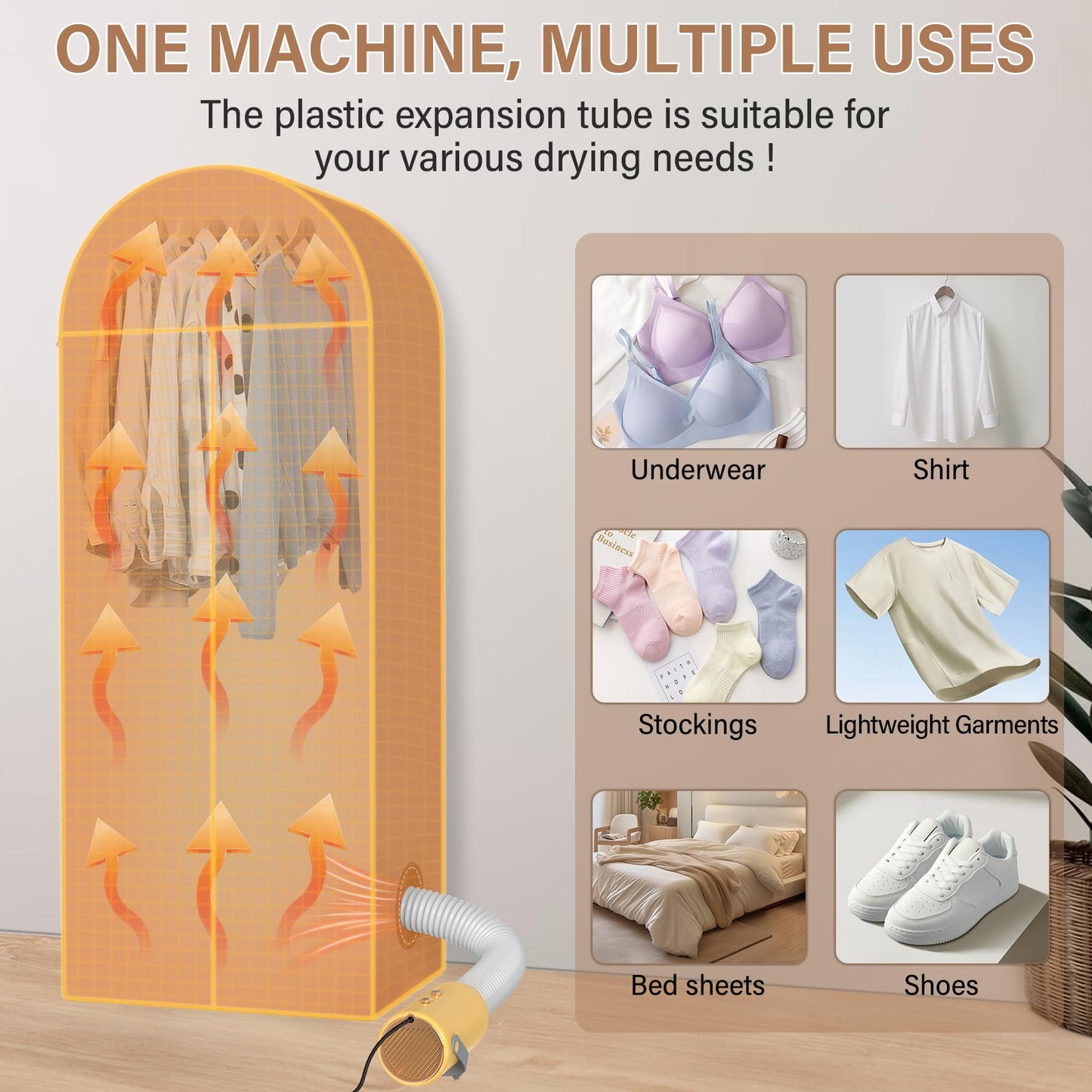 Domivans Portable Clothes Dryer - Compact Dryer for Travel, RV, Apartment, Home Detachable Mini Drying Machine with Fabric Cover for Light Clothes, Underwear|Yellow