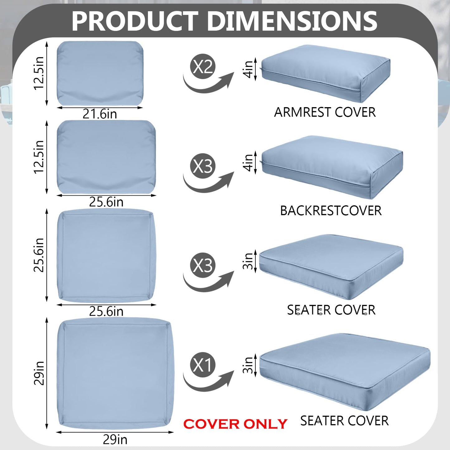 Cethytirko 9 Piece Outdoor Patio Waterproof Cushion Covers, Fits 4-Seat Wicker Rattan Sectional Couch Chair Furniture Cover Replacement Set - Fade-Resistant Patio Cushion Covers with Zipper