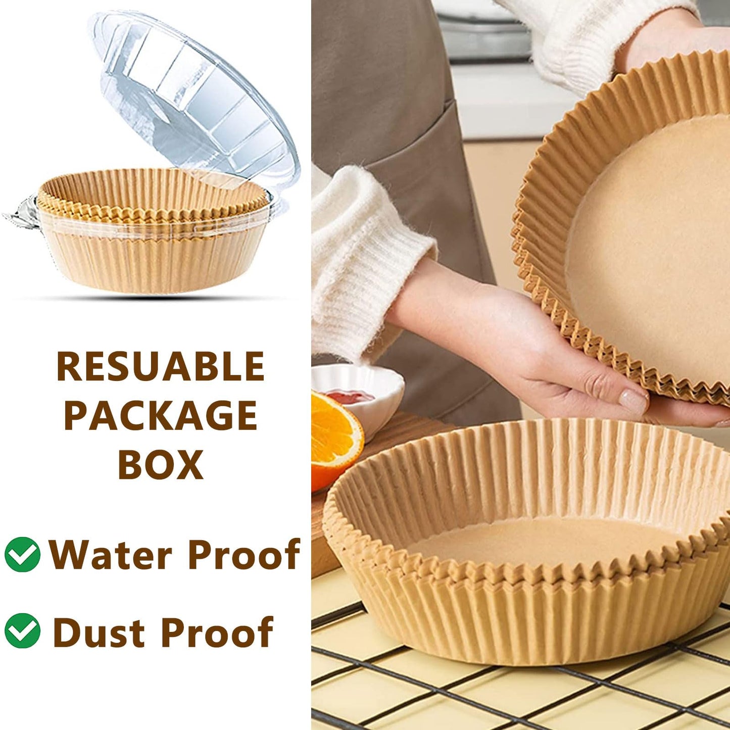 200PCS Air Fryer Liners Disposable: Round 7.9 Inch Non-Stick Airfryer Paper Liners - Food Grade Parchment Paper for 5 6 7 8 QT Air Fryer Baking and Roasting - Waterproof and OilProof (10 Inch on Top)
