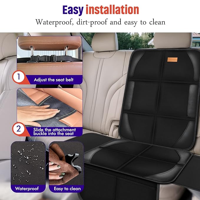 Bacgnyer Car Seat Protector, 2 Pack of Seat Protectors, Thickest Padded 600D Fabric Padding, Waterproof, Durable, Anti Slip Backing, Child Seat Protection, Suitable for Babies, Toddlers, Children