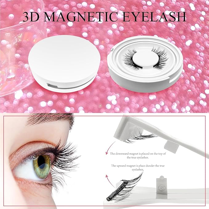 Magnetic Eyelashes With Applicator, Natural-looking, No Adhesive, No Eyeliner, Soft Comfortable Magnetic Lashes, Easy to Wear, Reusable (1Pair Eyelashes)