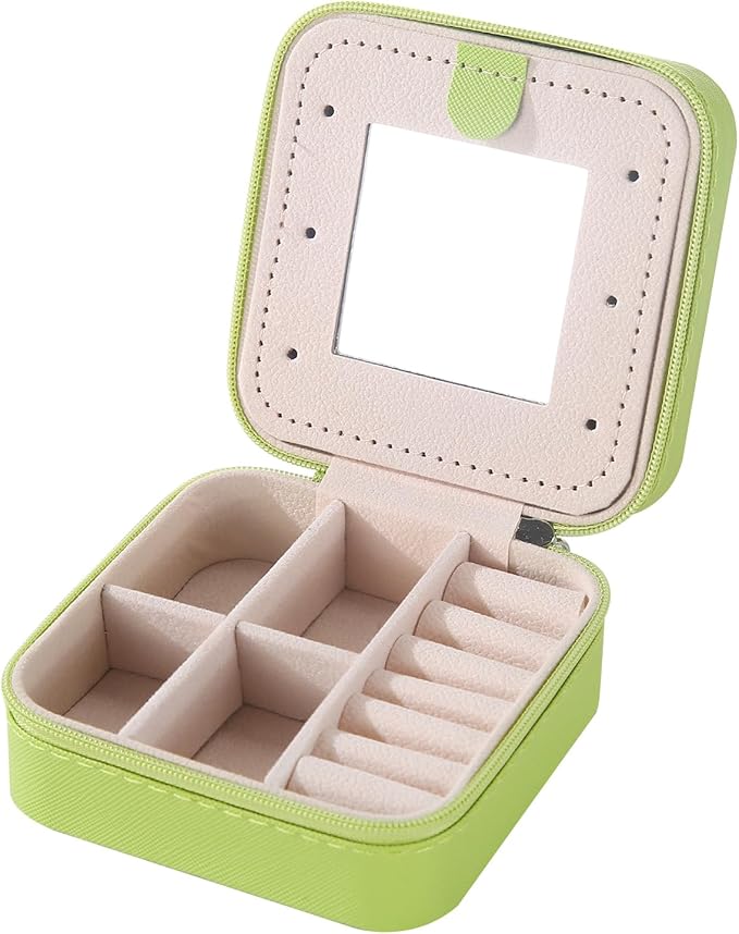 KElofoN Travel jewelry case Travel jewelry box Travel Jewelry Organizer Small Jewelry Organizer Box Gift for Girls Women with Mirror(Grass green)