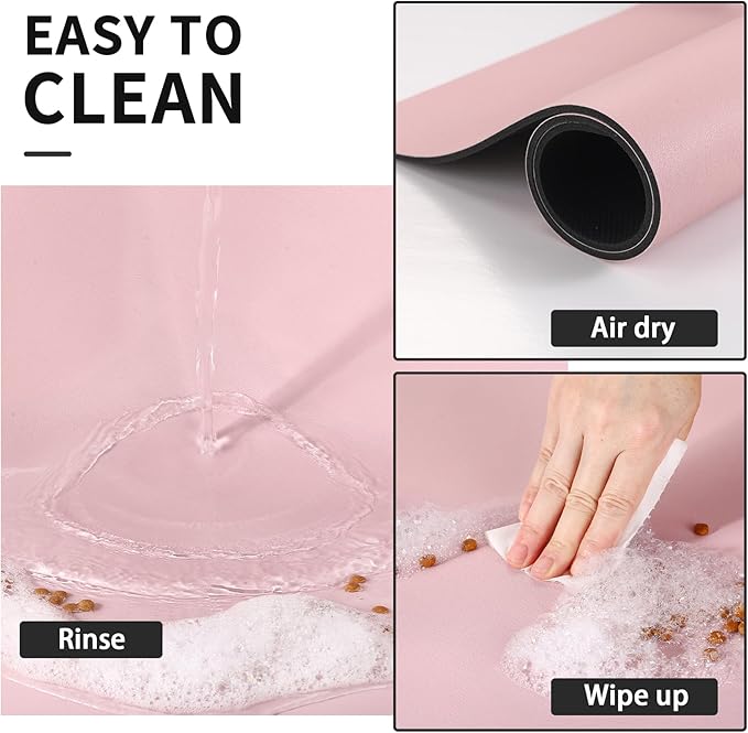 Dog Food Mat - Absorbent Cat Mat for Food and Water, No Stains Pet Feeding Bowl Mat, Easy to Clean Pet Placemats, Quick Dry Dog Water Dispenser Mat for Messy Drinkers | Paw Pink 18"x28"