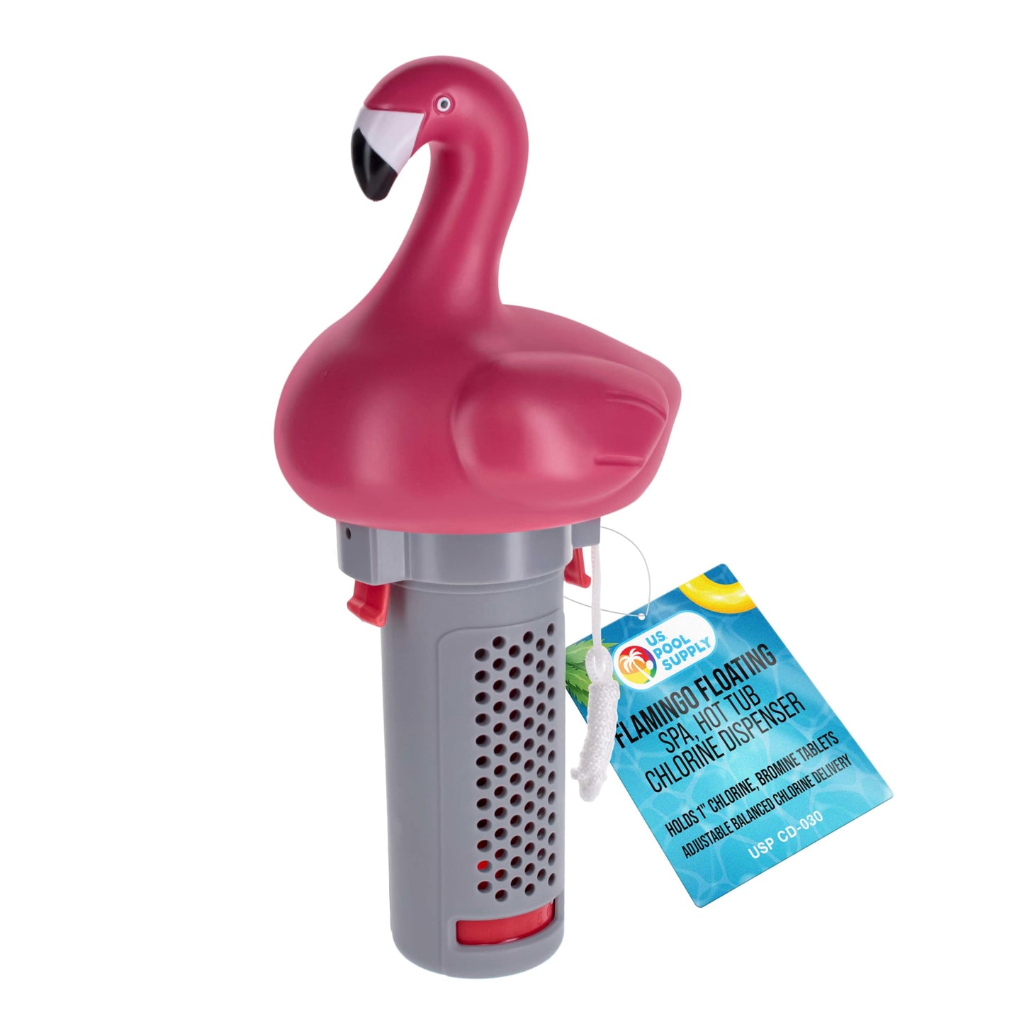 U.S. Pool Supply Flamingo Floating Spa, Hot Tub & Small Pool Chlorine and Bromine Dispenser - Holds 1" Tablets, 6 Flow Level Control Settings - Fun Pink Animal Floater, Adjustable Balanced Delivery