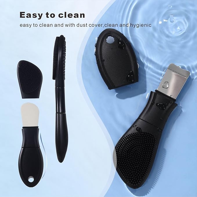 Multifunctional Face Washing Brushes,2 in 1 Pore Cleaning Brush & Blackhead Scraper,Pimple Extractor for Women Men,Face Scraper Skin Spatula,Pore Scrubber for Deep Cleansing.(Black)