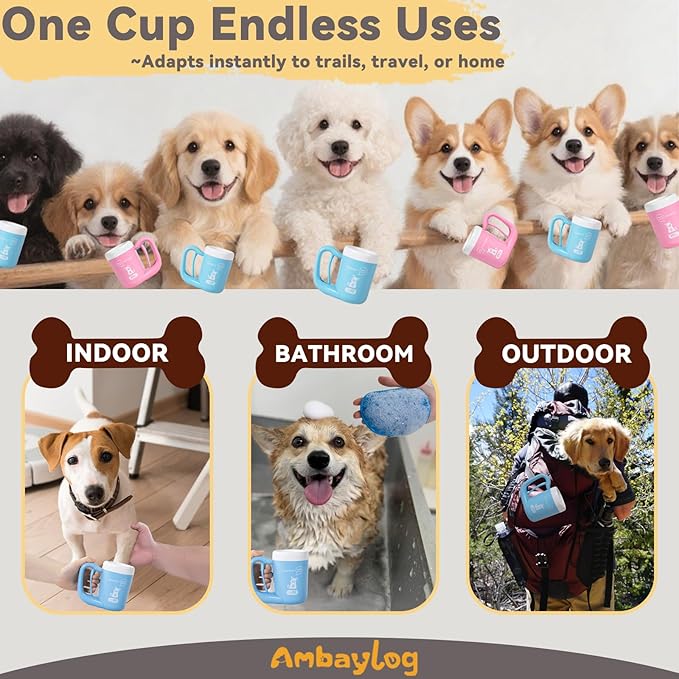 Small Pet Paw Cleaner Cup - Easy Press Design Dog Foot Washer with Soft Massage Brush & Absorbent Towel - Reusable Durable Paw Cleaning Cup for Dogs Cats, Easy to Clean Handheld Bath Tool