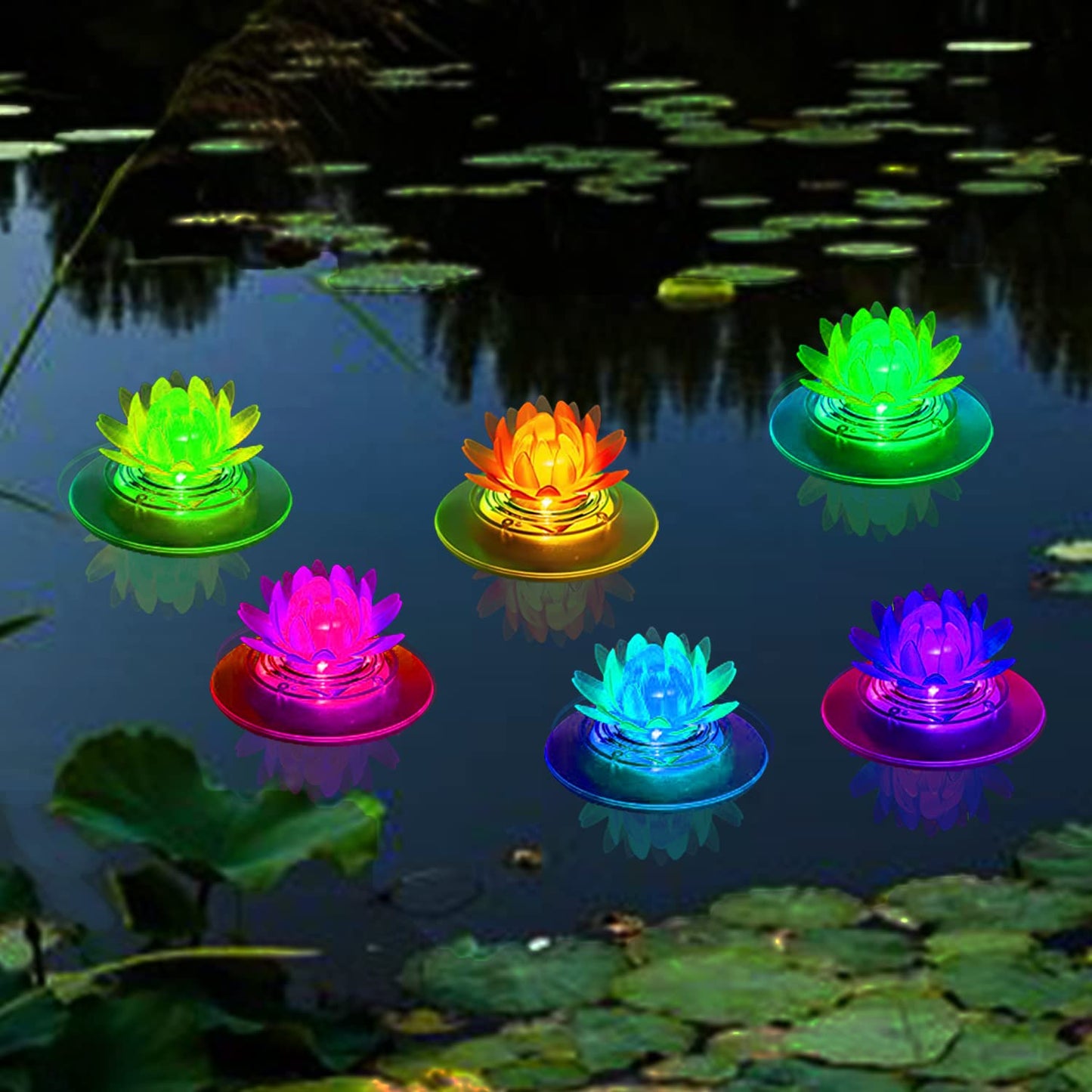 4 Pack Solar Lotus Pond Lights, Floating Color Changing Lotus Flower Pool Lights Led Waterproof Outdoor Swimming Pool Pond Submersible Lights