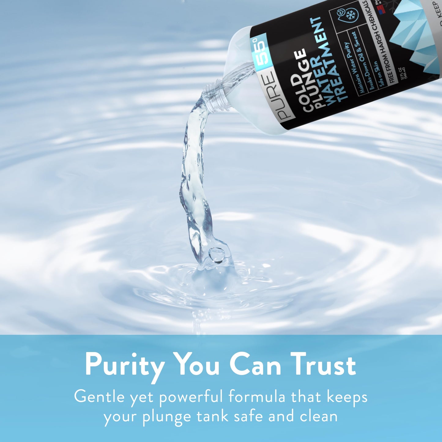 3in1 Cold Plunge Water Treatment, Weekly Natural Ice Plunge Stabilizer & Clarifier, Harsh Chemical Free, Fight Scum & Odors for Clear Waters - Pure55 Made in The USA (32 Fl Oz)