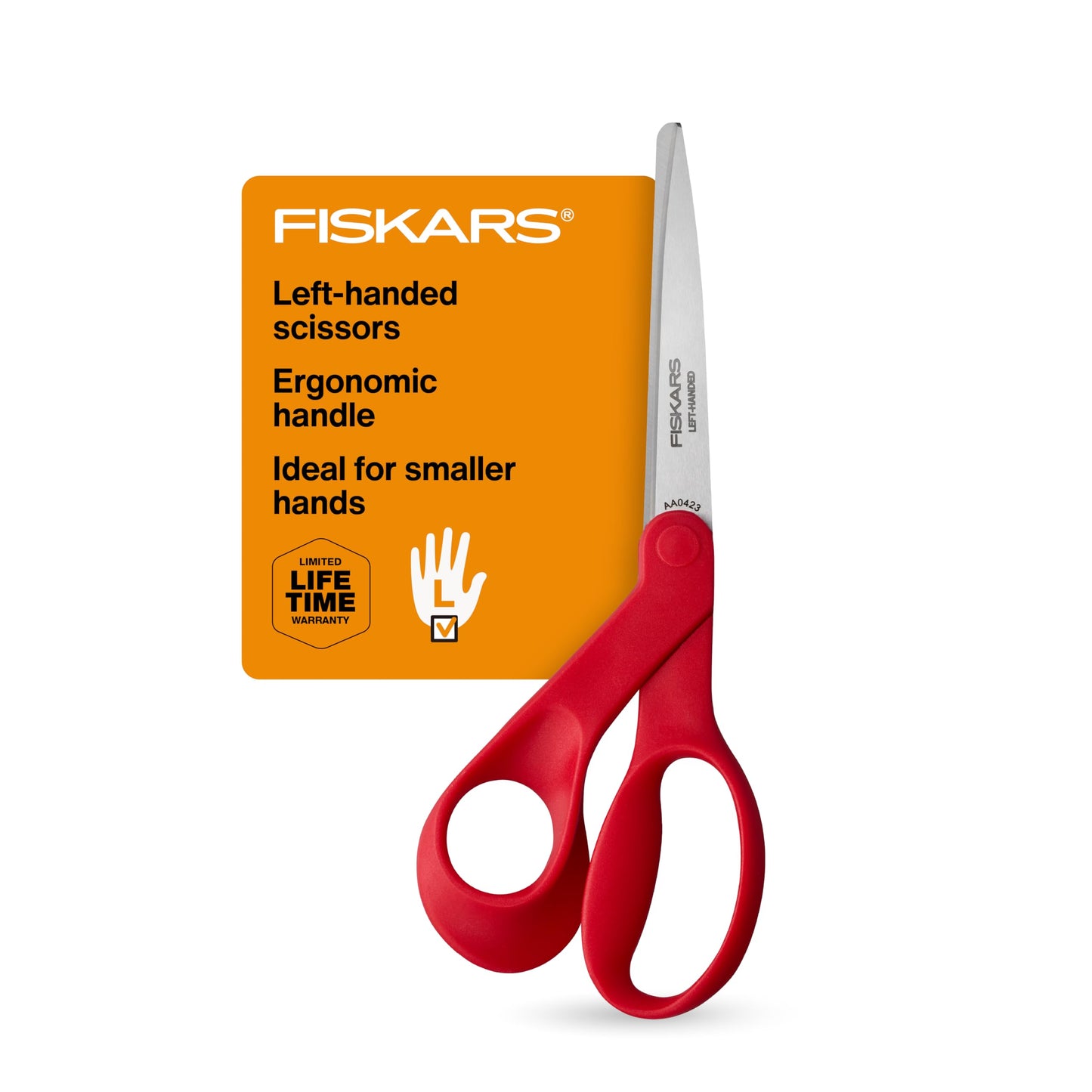 Fiskars Petite Left Handed Scissors, Crafting and Sewing Stainless Steel Scissors for Smaller Hands, Ergonomic Handle, Paper and Fabric Supplies for Office, Arts, and Crafts, Red