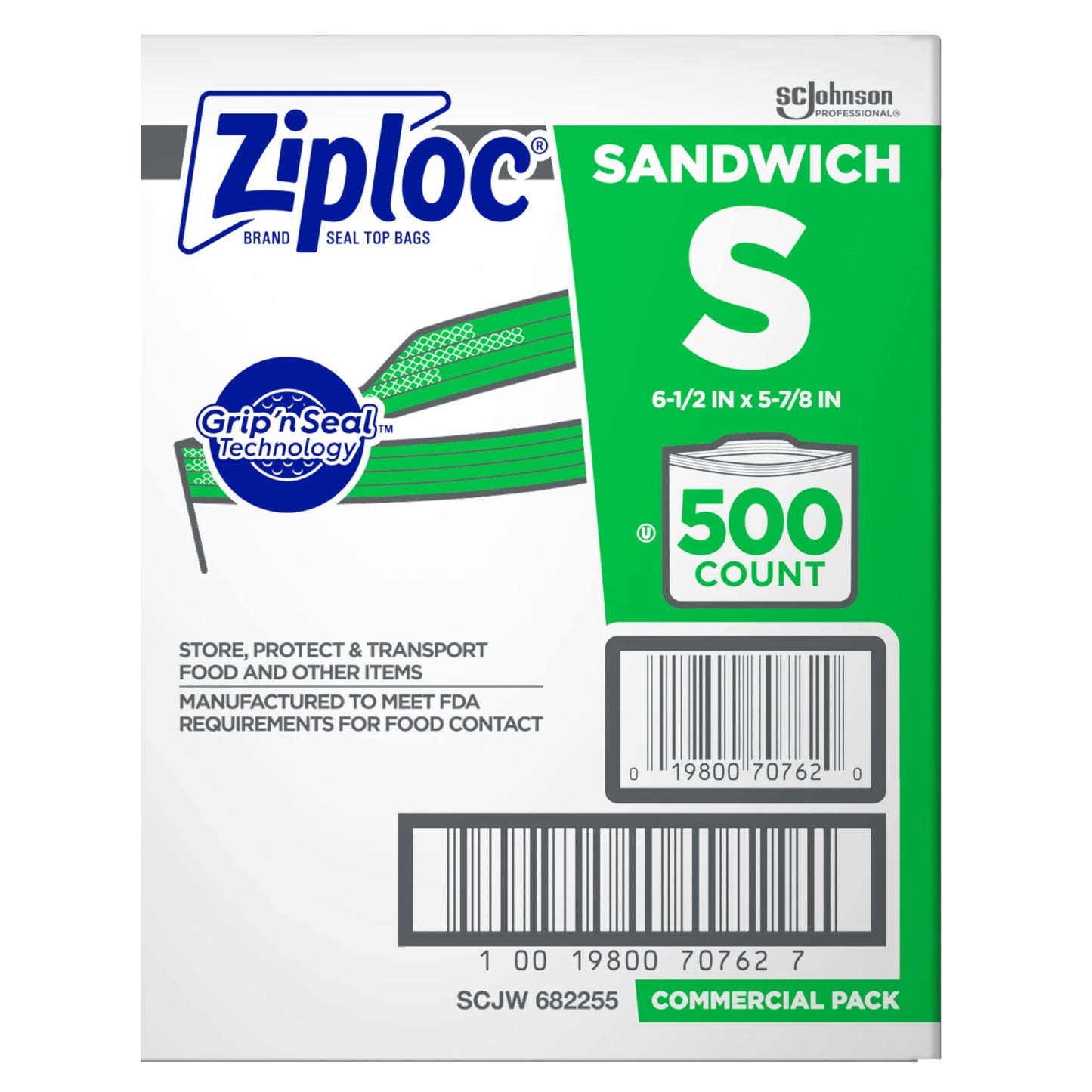 SC Johnson Professional Ziploc Brand Sandwich Bags, Food Storage Ziploc Brand Bags, Easy Open Tabs, Commercial Pack, 500 Count Box, for Professional Use Only