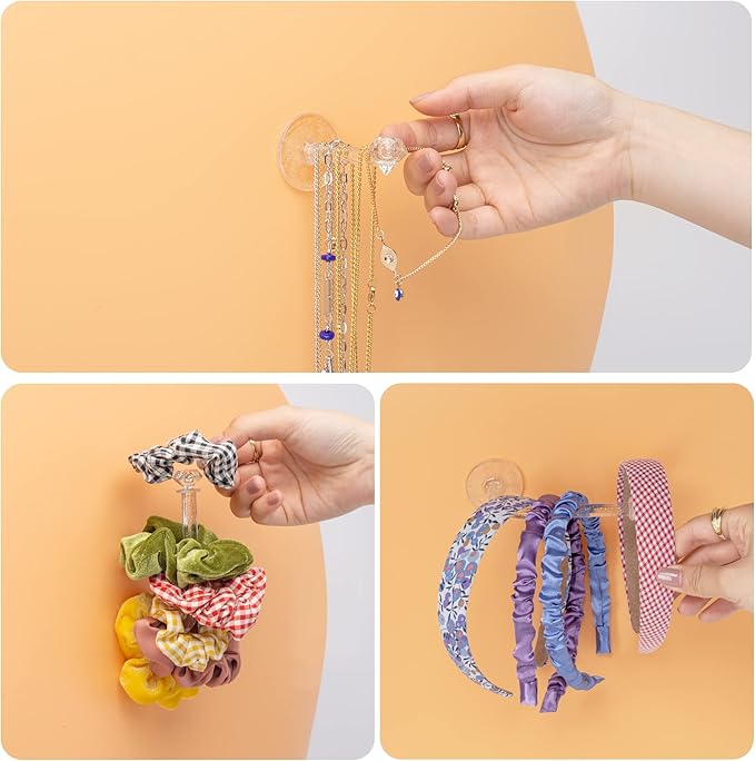 4pcs Headband Holder Stand Scrunchie Organizer, Girls Hair Accessories Organizer Storage for Headband Hairband Hair Ties, Clear Glitter Adhesive Scrunchy Holder
