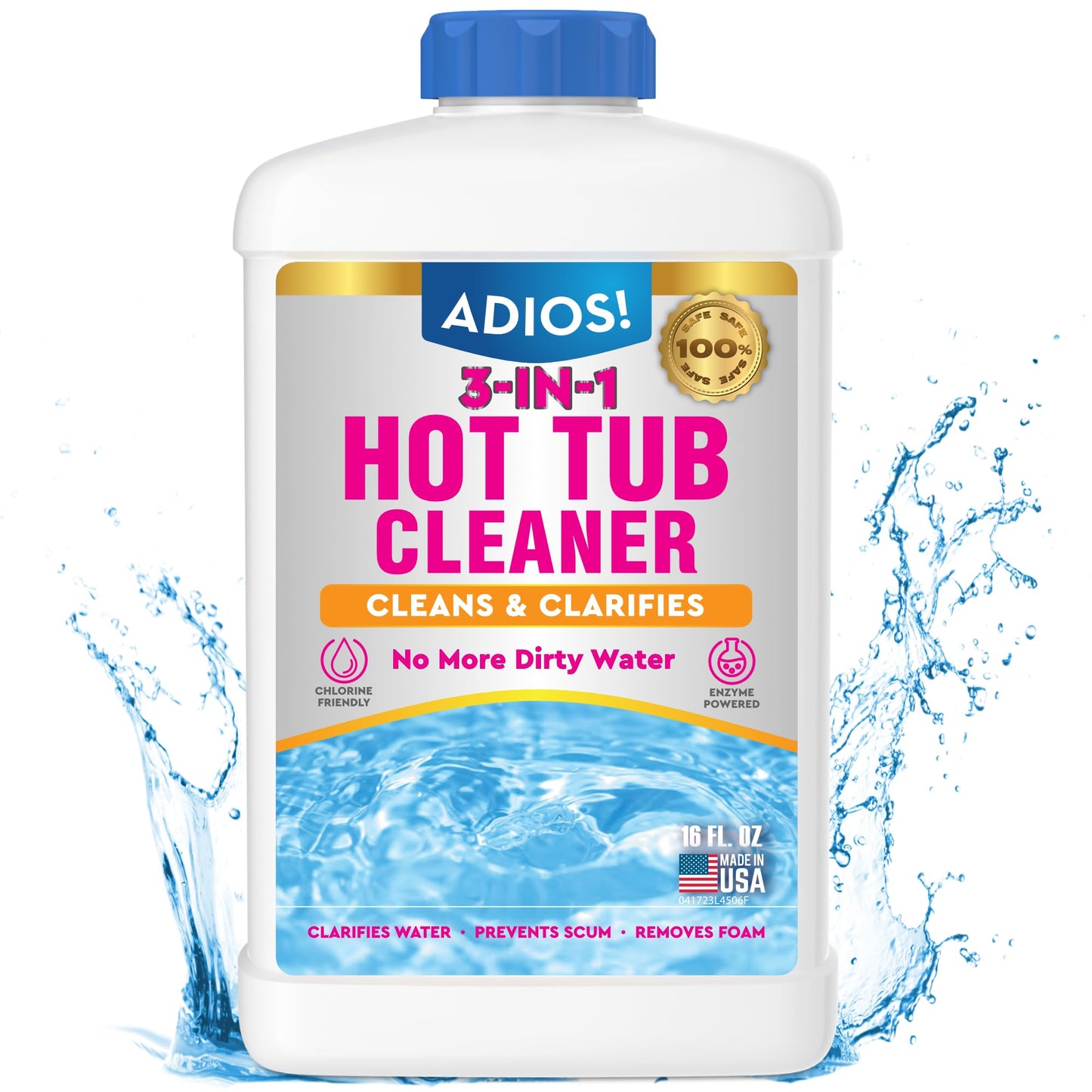 ADIOS! 3-in-1 Spa Cleaner - Clarifies Water, Stops Scum and Removes Foam, Works with Chlorine and Bromine 16oz