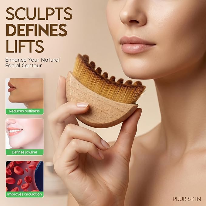 Premium Lymphatic Contour Face Brush for Sculpting - Lymphatic Drainage Massager - Wooden Tool for Face - Anti-Puffiness - Detox & Lift - Ergonomically Designed to Fit The Skin Precisely