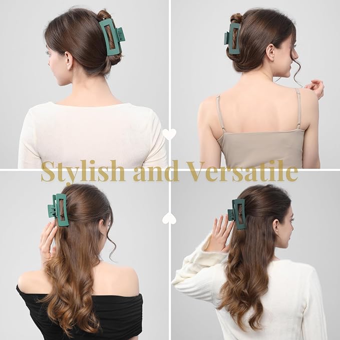 12 Pcs Green Large Square Hair Claw Clips for Women, 4.3-Inch Matte Rectangle Claw, Strong Hold Non-slip Hair Clips for Thick & Thin Hair