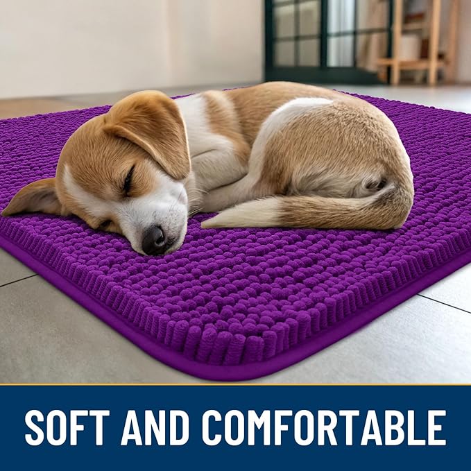 Smiry Dog Door Mat for Muddy Paws 47x24, Absorbs Moisture and Dirt Doormat, Non-Slip Washable Quick Dry Chenille Front Door Mat Indoor Entrance, Entryway Carpet for Inside Floor, Purple