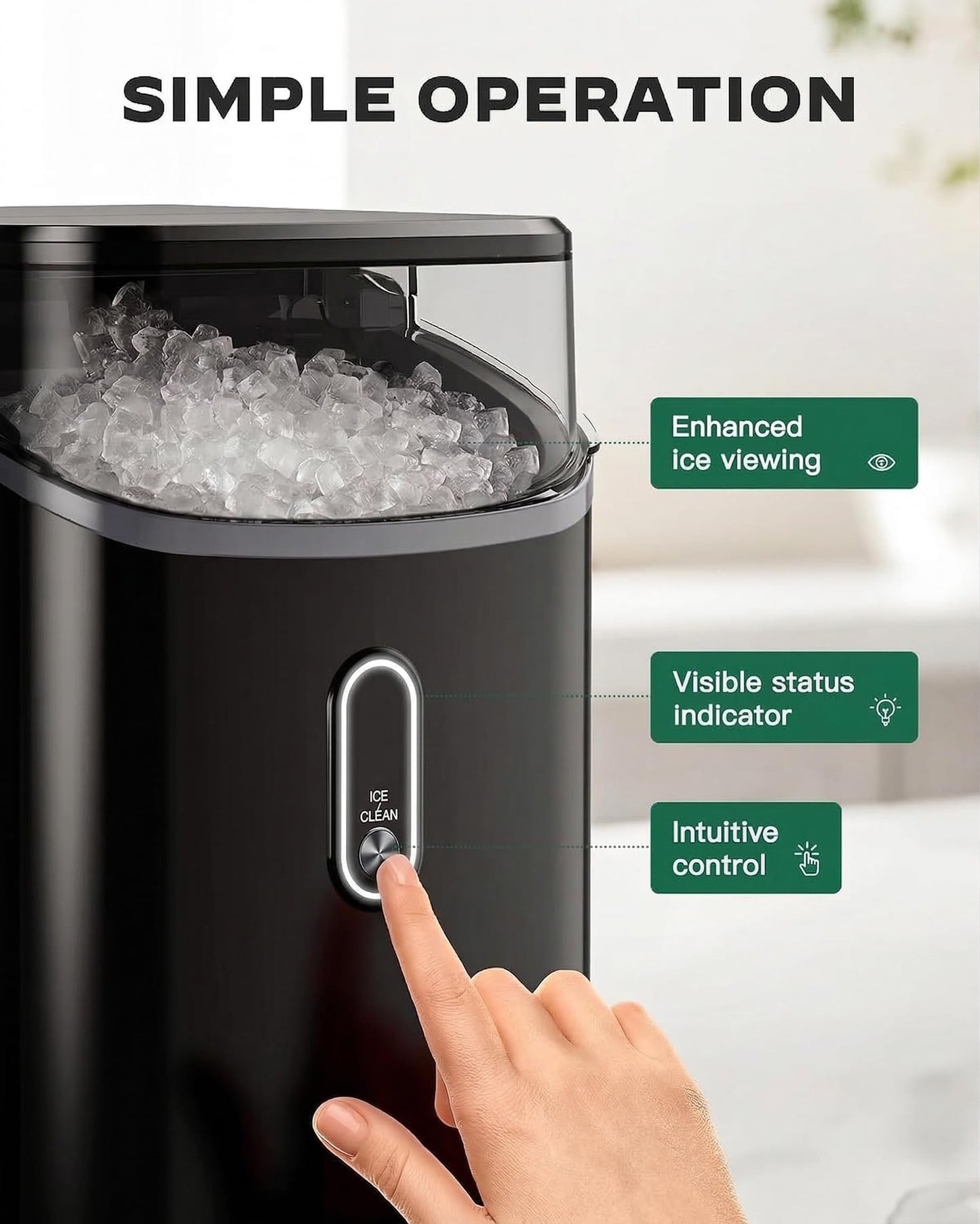 Silonn Nugget Ice Maker Countertop, Pebble Ice Maker with Soft Chewable Ice, One-Click Operation Ice Machine with Self-Cleaning, 33lbs/24H for Home,Kitchen,Office