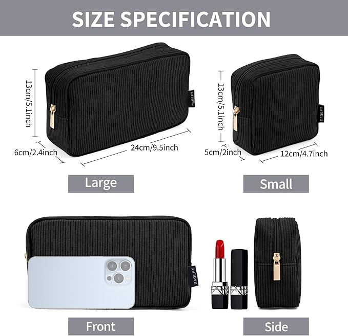 MAGEFY Small Makeup Bag for Purse Mini Cosmetics Bag Corduroy Cute Cosmetic Pouch for Women with Slip-in Pockets