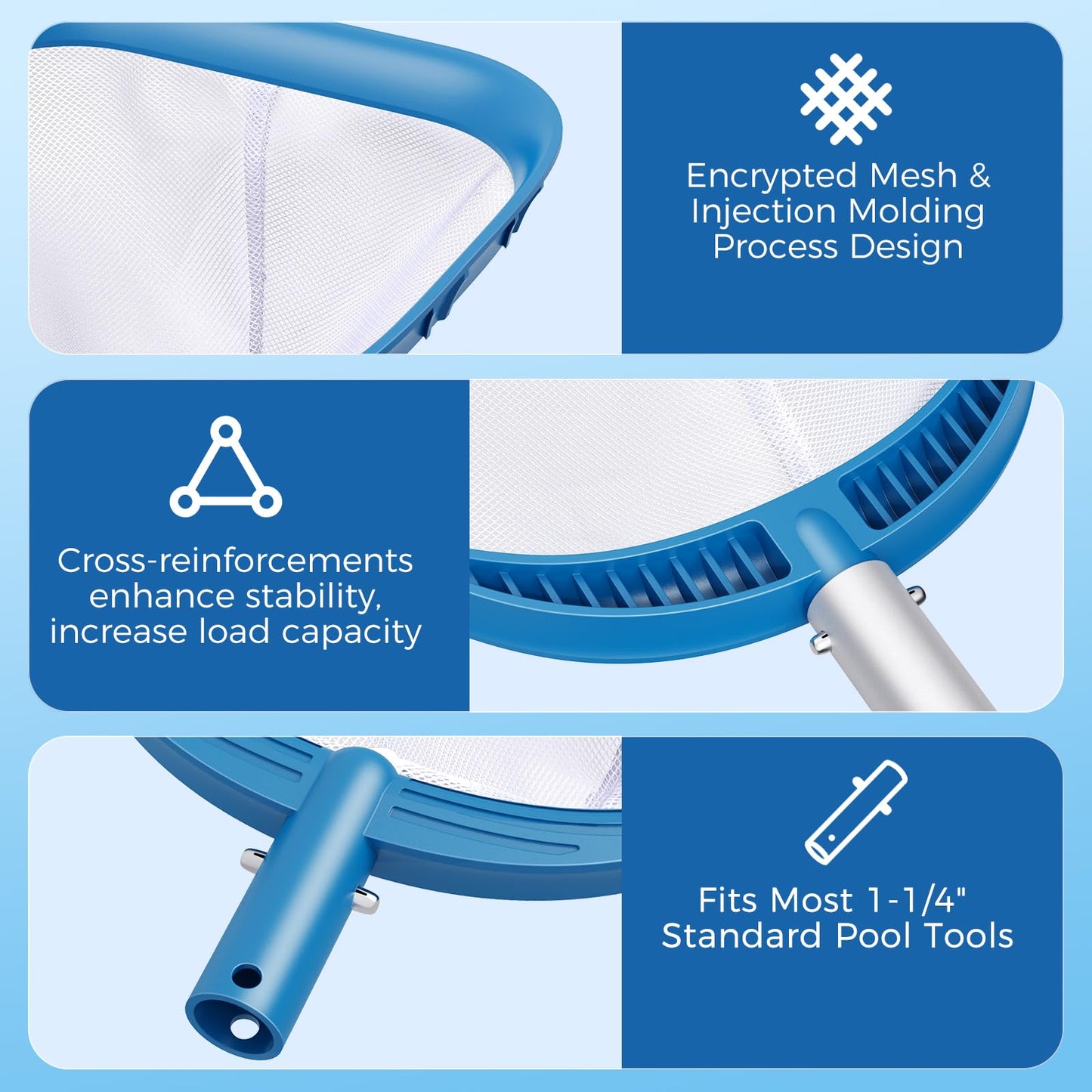 SORSWEET Professional Pool Skimmer Net 6 Feet with 6 Aluminum Poles - Fine Mesh for Fast Debris Removal - Ideal Pool Nets for Cleaning Ponds, Spas, and Hot Tubs - Efficient Pool Maintenance