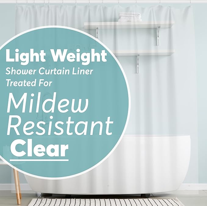 BigFoot Shower Curtain Liner Ã¢ÂÂ 72 x 72 PEVA Light Weight Shower Curtain with 12 Rustproof Metal Grommet and 3 Magnetic Weights Ã¢ÂÂ Odor Free and Compatible with Standard Showers, Clear