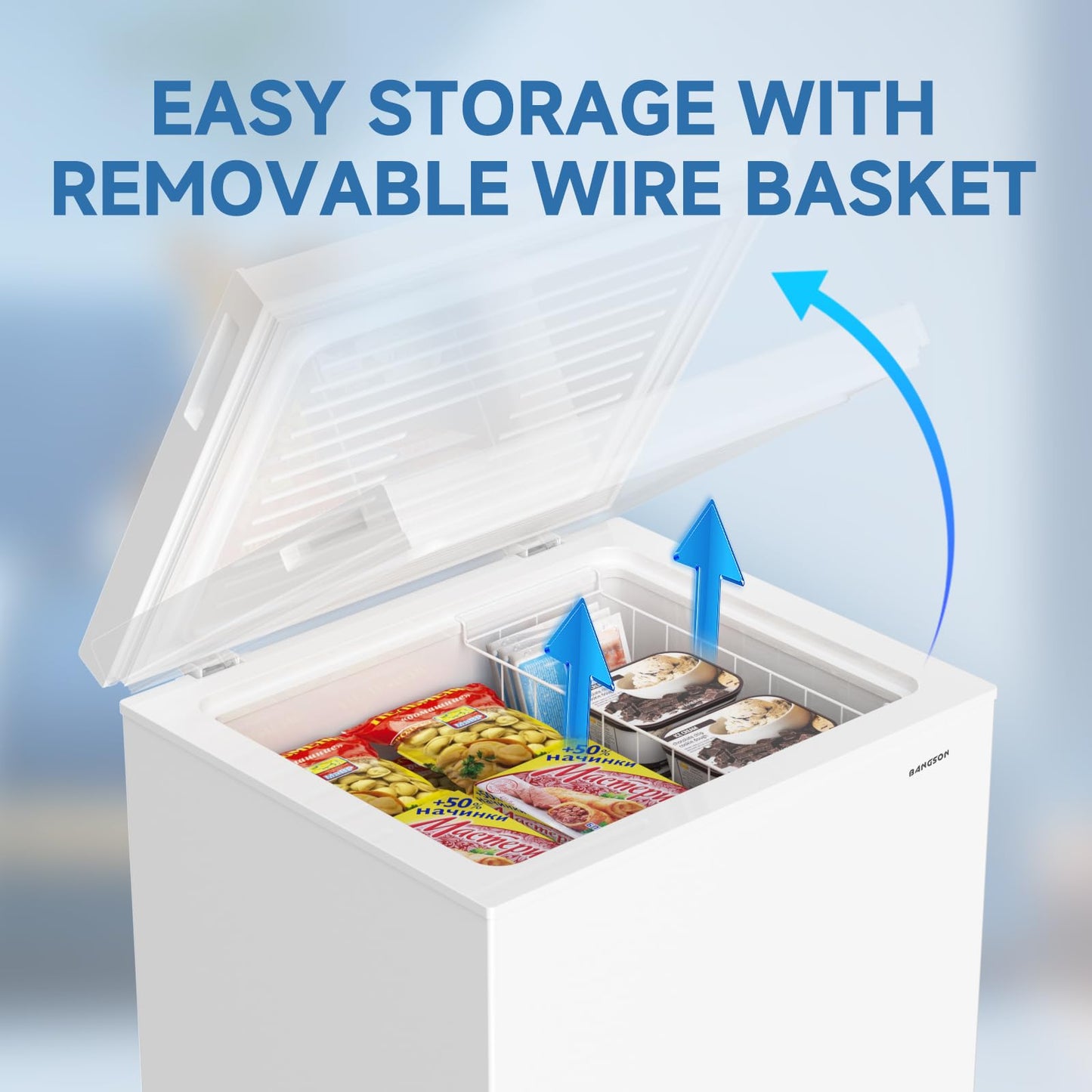 BANGSON Chest Freezer, Deep Freezer 5.0 Cu. Ft with Removable Basket, Adjustable Thermostat Mini Freezer, Ideal for Apartment/Kitchen/Office