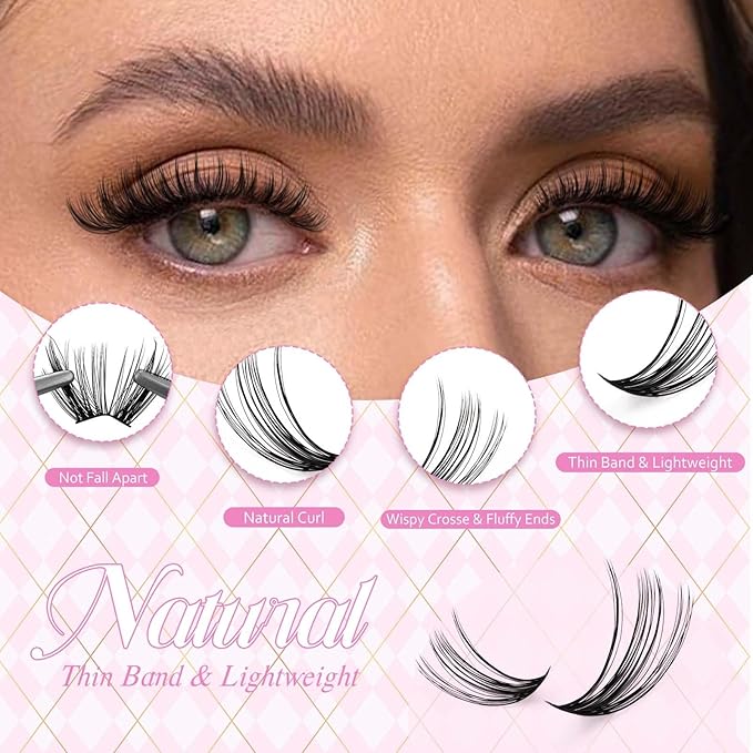 FADLASH DIY Lash Clusters Individual Eyeslash Extension Wispy Natural Look Eyelash Clusters D Curl 0.07 Fluffy Eyelash Self Application at Home (30D+40D-0.07D, 8-16mm)