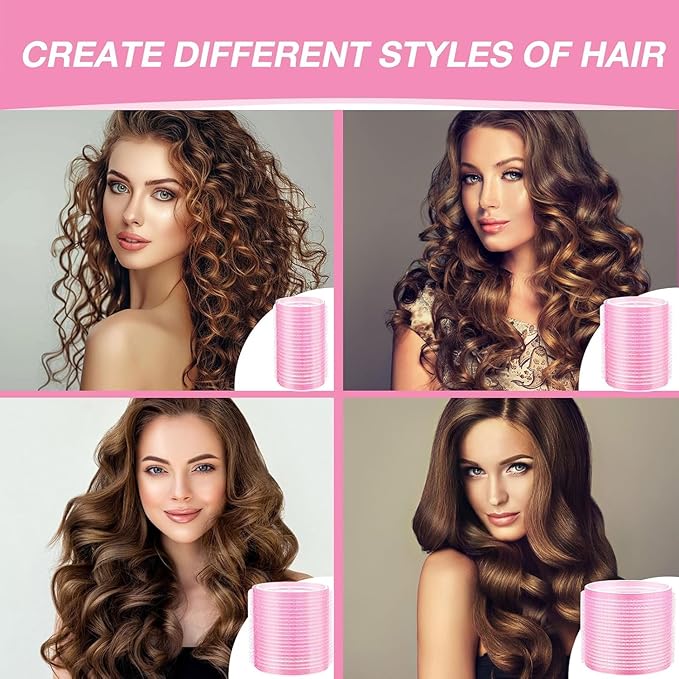 60 Pcs Hair Rollers for Women, Rollers Hair Curlers, 24 Pcs in 4 Sizes(60/48/36/25mm), Self Grip Hair Rollers Set with 34 Pcs Stainless Steel Clips for Long, Medium, Short, Storage Bag, Comb