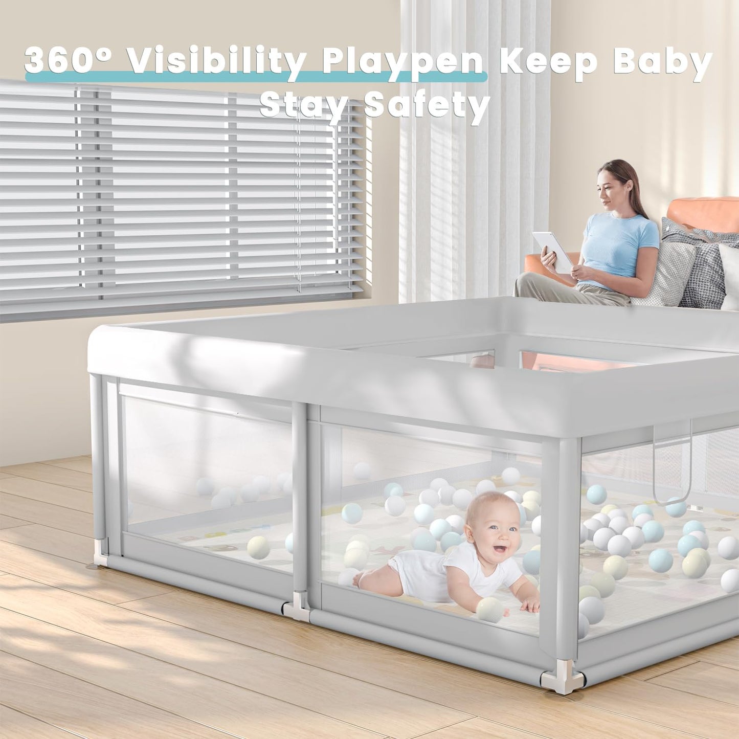 Hiaksedt 50 x 50 inch Baby Playpen with Mat Small Playpen for Babies and Toddlers Baby Fence Playards
