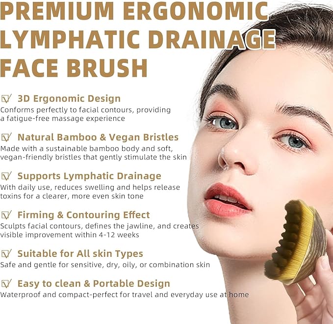 2026 Updated Lymphatic Contour Face Brush, Face Brush for Lymphatic Massage with Durable Soft Bristles, Facial Cleansing Brush for Sculpting&Anti-Puffiness