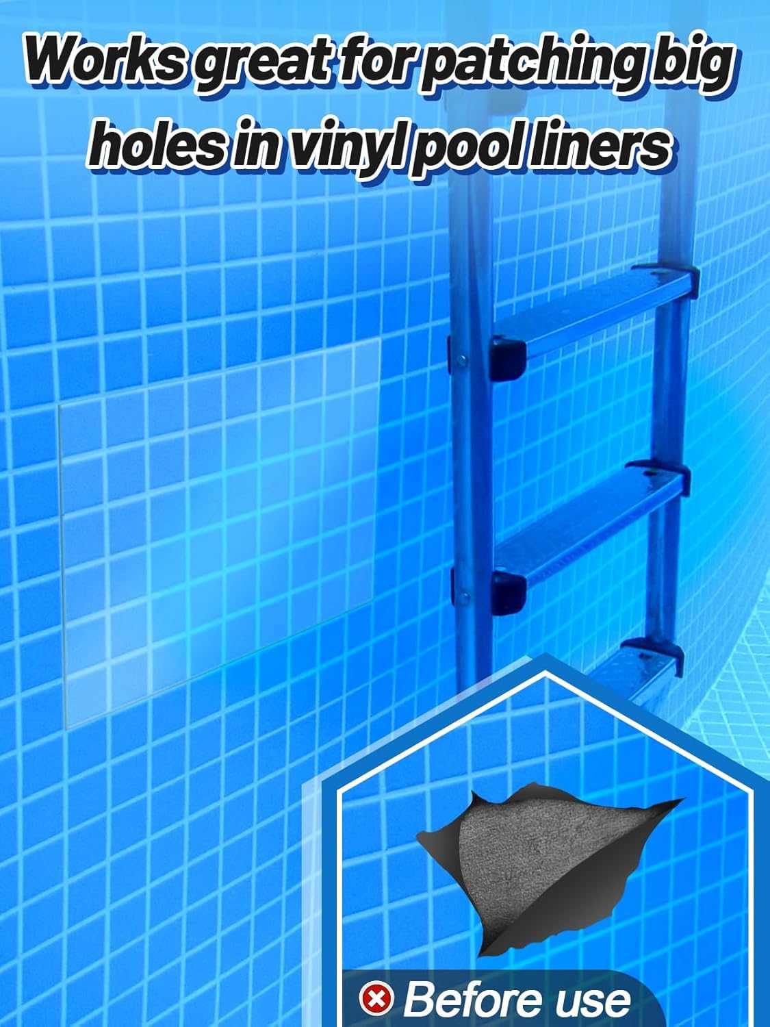 Aulock 4ft x 2.8ft Exlarge Pool Liner Repair Patch - Self-Adhesive Vinyl Patch Kit for In-Ground or Above Ground Pools Inflatable Swimming Pools, Clear
