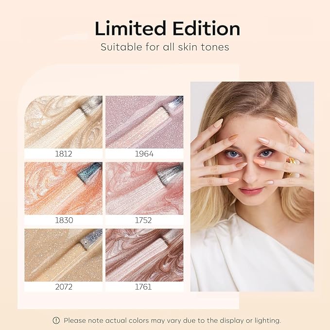modelones Gel Nail Polish Set, Nude 6 Colors Neutral Gel Polish Skin Tone Pink Glitter Nail Polish Shimmery Pear Gel Polish Starter Kit Soak Off All Season LED Soapnails Manicure DIY Salon
